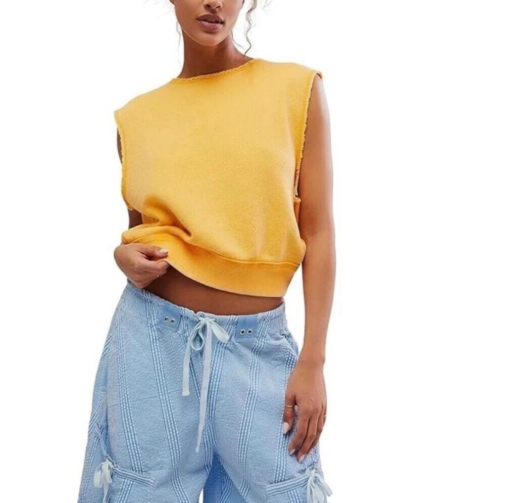 Free People So Easy Muscle Top in California Poppy Yellow Size M NWOT
